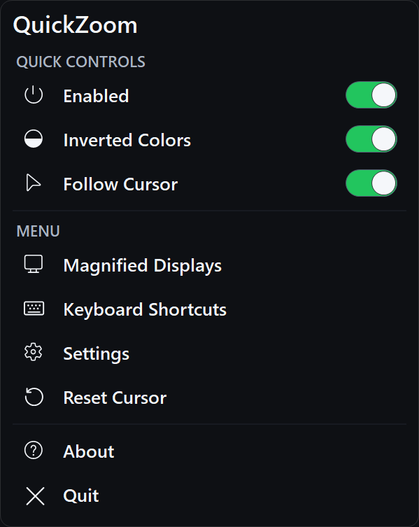 QuickZoom application interface